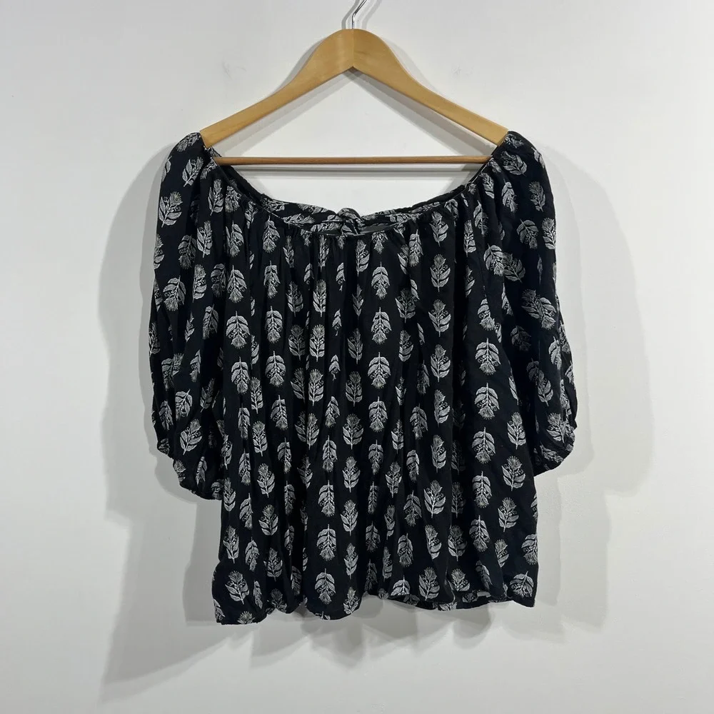 Old Navy Leaf Print Off Shoulder Puff Sleeve Blouse Top Womens 2x Resort Cottage